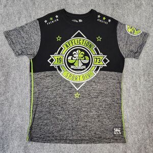 Affliction Shirt Mens 2XL Gray Black Neon Graphic Tee Sport Division Athletics
